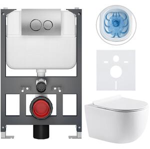 Kompletní WC set Basic/Felci - bílá lesklá - WC tlačítko Dualo/Stříbrná - závěsné - nízký modul - předstěnová instalace - 53x37 cm