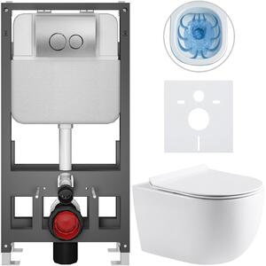 Kompletní WC set Basic/Felci - bílá lesklá - WC tlačítko Dualo/Stříbrná - volně stojící - předstěnová instalace - 53x37 cm