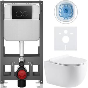 Kompletní WC set Basic/Felci - bílá lesklá - WC tlačítko Dualo/Černá - volně stojící - předstěnová instalace - 53x37 cm