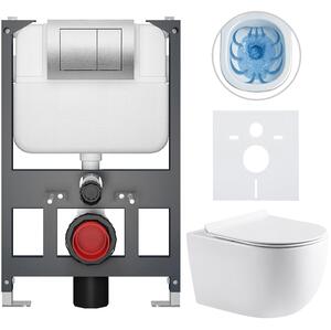 Kompletní WC set Basic/Felci - bílá lesklá - WC tlačítko Maxio/Stříbrná - závěsné - nízký modul - předstěnová instalace - 53x37 cm