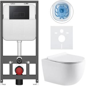 Kompletní WC set Basic/Felci - bílá lesklá - WC tlačítko Modulo/Černá - závěsné - předstěnová instalace - 53x37 cm