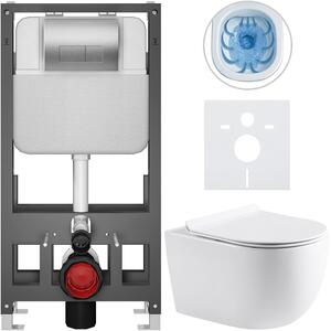 Kompletní WC set Basic/Felci - bílá lesklá - WC tlačítko Modulo/Stříbrná - volně stojící - předstěnová instalace - 53x37 cm