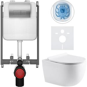 Kompletní WC set Basic/Felci - bílá lesklá - WC tlačítko Modulo/Stříbrná - pro zazdění - 53x37 cm