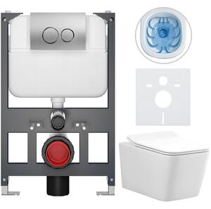 Kompletní WC set Basic/Forte - bílá lesklá - WC tlačítko Dualo/Stříbrná - závěsné - nízký modul - předstěnová instalace - 51x36 cm