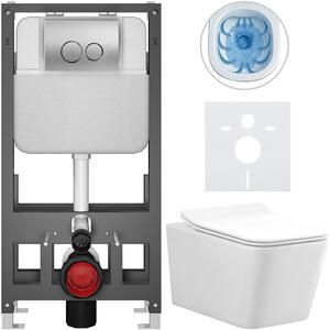 Kompletní WC set Basic/Forte - bílá lesklá - WC tlačítko Dualo/Stříbrná - volně stojící - předstěnová instalace - 51x36 cm