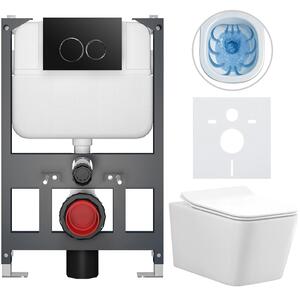 Kompletní WC set Basic/Forte - bílá lesklá - WC tlačítko Dualo/Černá - závěsné - nízký modul - předstěnová instalace - 51x36 cm