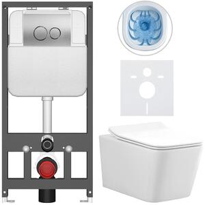 Kompletní WC set Basic/Forte - bílá lesklá - WC tlačítko Dualo/Stříbrná - závěsné - předstěnová instalace - 51x36 cm