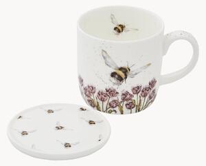 Sada hrnků z kostního porcelánu's podtácky Bumble Bee, 2 díly