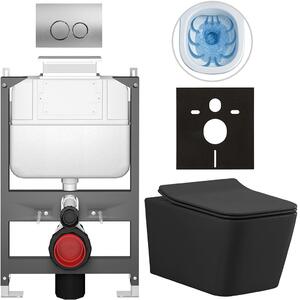 Kompletní WC set Basic/Forte - černá matná - WC tlačítko Dualo/Stříbrná - ovládání shora - předstěnová instalace - 51x36 cm