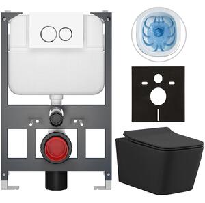 Kompletní WC set Basic/Forte - černá matná - WC tlačítko Dualo/Bílá - závěsné - nízký modul - předstěnová instalace - 51x36 cm