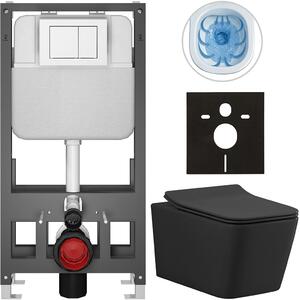 Kompletní WC set Basic/Forte - černá matná - WC tlačítko Maxio/Bílá - volně stojící - předstěnová instalace - 51x36 cm