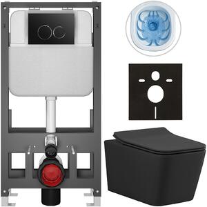 Kompletní WC set Basic/Forte - černá matná - WC tlačítko Dualo/Černá - volně stojící - předstěnová instalace - 51x36 cm