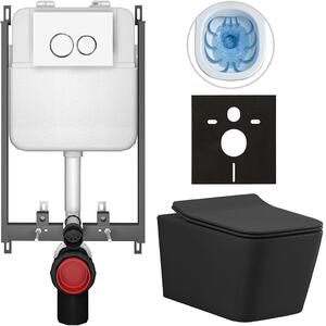 Kompletní WC set Basic/Forte - černá matná - WC tlačítko Dualo/Bílá - pro zazdění - 51x36 cm