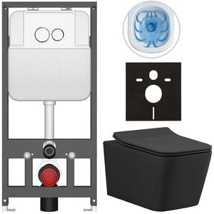 Kompletní WC set Basic/Forte - černá matná - WC tlačítko Dualo/Bílá - závěsné - předstěnová instalace - 51x36 cm