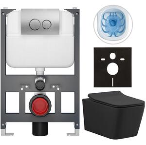 Kompletní WC set Basic/Forte - černá matná - WC tlačítko Dualo/Stříbrná - závěsné - nízký modul - předstěnová instalace - 51x36 cm