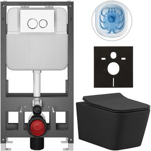 Kompletní WC set Basic/Forte - černá matná - WC tlačítko Dualo/Bílá - volně stojící - předstěnová instalace - 51x36 cm