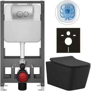 Kompletní WC set Basic/Forte - černá matná - WC tlačítko Dualo/Stříbrná - volně stojící - předstěnová instalace - 51x36 cm