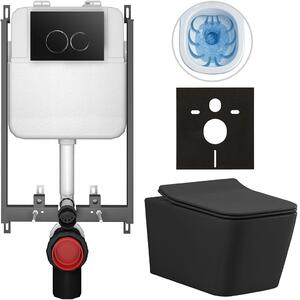 Kompletní WC set Basic/Forte - černá matná - WC tlačítko Dualo/Černá - pro zazdění - 51x36 cm