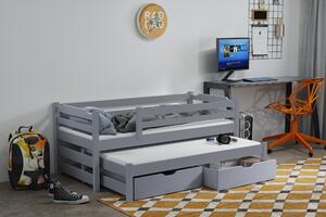 Dětská postel z masivu borovice MARTIN II s přistýlkou a šuplíky - 200x90 cm - šedá