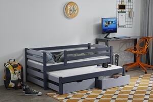 Dětská postel z masivu borovice MARTIN II s přistýlkou a šuplíky - 200x90 cm - grafit/šedá