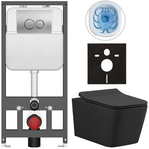 Kompletní WC set Basic/Forte - černá matná - WC tlačítko Dualo/Stříbrná - závěsné - předstěnová instalace - 51x36 cm