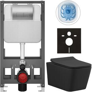 Kompletní WC set Basic/Forte - černá matná - WC tlačítko Modulo/Stříbrná - volně stojící - předstěnová instalace - 51x36 cm