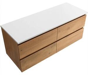 Koupelnová skříňka Carole - dub medový + deska pod umyvadlo z lit. mramoru Elanys - 12 mm - bílá matná - 140x49,2x46 cm