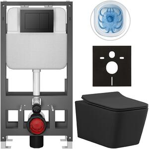 Kompletní WC set Basic/Forte - černá matná - WC tlačítko Maxio/Černá - volně stojící - předstěnová instalace - 51x36 cm