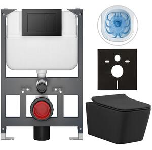 Kompletní WC set Basic/Forte - černá matná - WC tlačítko Maxio/Černá - závěsné - nízký modul - předstěnová instalace - 51x36 cm