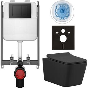 Kompletní WC set Basic/Forte - černá matná - WC tlačítko Maxio/Černá - pro zazdění - 51x36 cm