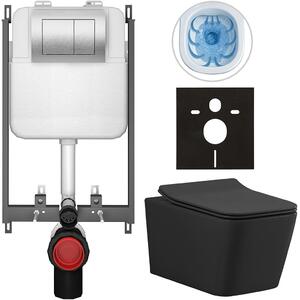 Kompletní WC set Basic/Forte - černá matná - WC tlačítko Maxio/Stříbrná - pro zazdění - 51x36 cm