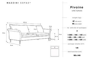 MAZZINI SOFAS Třímístná rozkládací pohovka s úložným prostorem Pivoine 245 × 95 × 98 cm