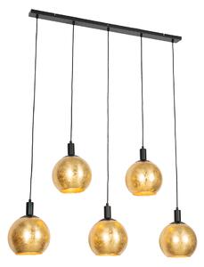 Designová závěsná lampa černá se zlatým sklem 5-světel - Bert