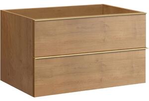 Koupelnová skříňka pod umyvadlo s úchytkou Velora - dub medový, zlatá úchytka - 79x53x46,5 cm