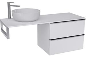 Koupelnová skříňka Velora - bílá matná, úchytka černá + deska pod umyvadlo z lit. mramoru Elanys - 12 mm + konzole chrom - 140x54,2x46,5 cm