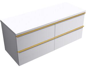 Koupelnová skříňka Velora - bílá matná, úchytka zlatá + deska pod umyvadlo Navira Pro - 36 mm - 120x56,6x46,5 cm