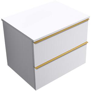 Koupelnová skříňka Velora - bílá matná, úchytka zlatá + deska pod umyvadlo Navira Slim - 18 mm - 70x54,8x46,5 cm