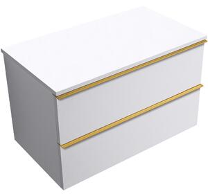 Koupelnová skříňka Velora - bílá matná, úchytka zlatá + deska pod umyvadlo Navira Slim - 18 mm - 80x54,8x46,5 cm