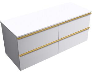 Koupelnová skříňka Velora - bílá matná, úchytka zlatá + deska pod umyvadlo Navira Slim - 18 mm - 120x54,8x46,5 cm