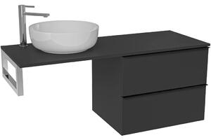 Koupelnová skříňka Velora - černá matná, úchytka černá + deska pod umyvadlo Navira Slim - 18 mm + konzole chrom - 120x54,8x46,5 cm