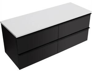 Koupelnová skříňka Velora - černá matná, úchytka černá + deska z lit. mramoru Elanys - 12 mm - bílá matná - 120x54,2x46,5 cm