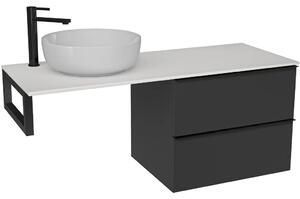 Koupelnová skříňka Velora - černá matná, úchytka černá + deska pod umyvadlo z lit. mramoru Elanys - 12 mm + konzole černá - 120x54,2x46,5 cm