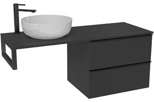 Koupelnová skříňka Velora - černá matná, úchytka černá + deska pod umyvadlo Navira Slim - 18 mm + konzole černá - 120x54,8x46,5 cm