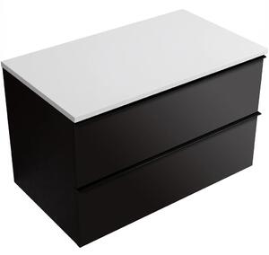 Koupelnová skříňka Velora - černá matná, úchytka černá + deska z lit. mramoru Elanys - 12 mm - bílá matná - 80x54,2x46,5 cm