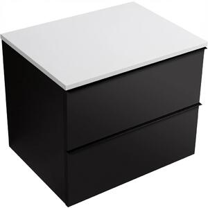 Koupelnová skříňka Velora - černá matná, úchytka černá + deska z lit. mramoru Elanys - 12 mm - bílá matná - 60x54,2x46,5 cm