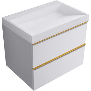 Koupelnová skříňka Velora - bílá matná, úchytka zlatá + umyvadlo z lit. mramoru Vita - bílá lesklá - 70x63x46,5 cm