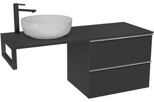 Koupelnová skříňka Velora - černá matná, úchytka chrom + deska pod umyvadlo Navira Slim - 18 mm + konzole černá - 120x54,8x46,5 cm