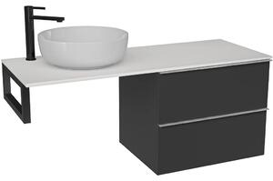 Koupelnová skříňka Velora - černá matná, úchytka chrom + deska pod umyvadlo z lit. mramoru Elanys - 12 mm + konzole černá - 120x54,2x46,5 cm