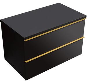 Koupelnová skříňka Velora - černá matná, úchytka zlatá + deska pod umyvadlo Navira Pro - 36 mm - 80x56,6x46,5 cm