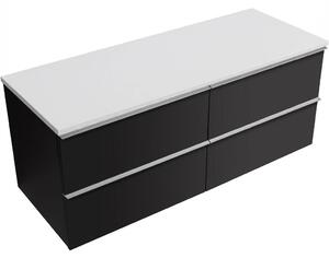 Koupelnová skříňka Velora - černá matná, úchytka chromová + deska z lit. mramoru Elanys - 12 mm - bílá matná - 120x54,2x46,5 cm